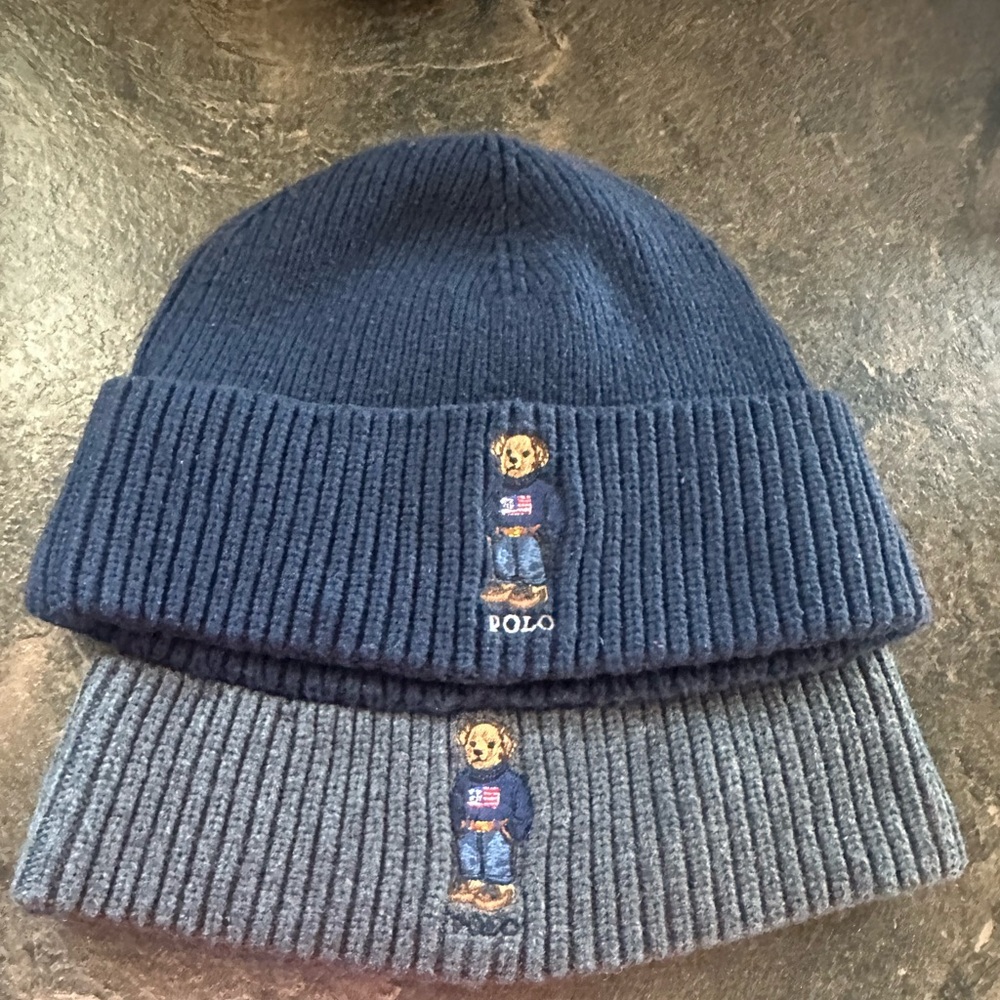 Polo Ralph Lauren Embroidered Bear Wool Beanie Rib-Knit Hat -one size Winter Hat
